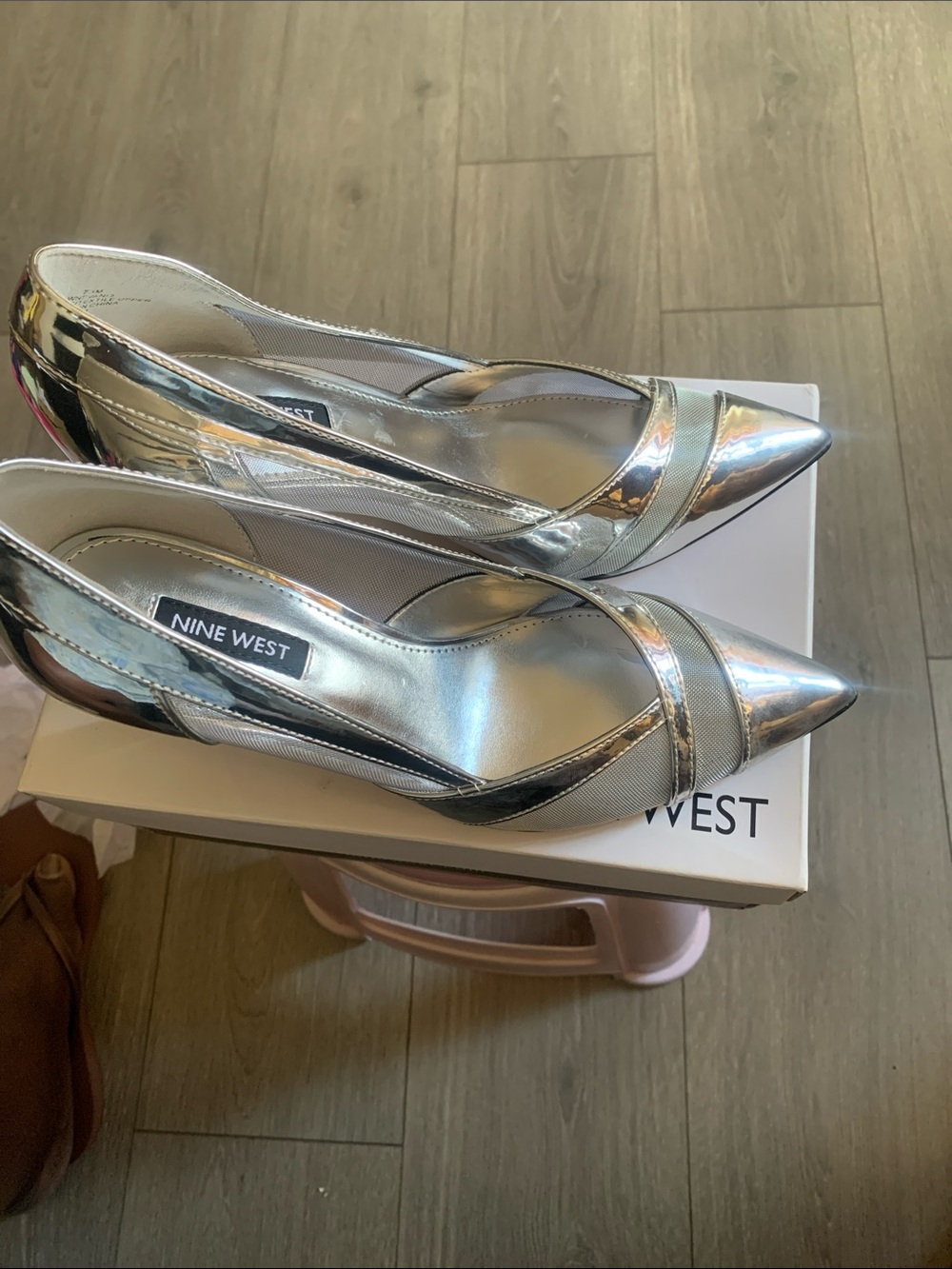 Nine West Metallic Silver Pointed-Toe Pumps - Picture 2 of 7